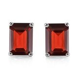5x7 Emerald Cut Garnet Earrings In Sterling Silver