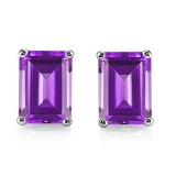 5x7 Emerald Cut Amethyst Earrings In Sterling Silver