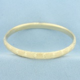 Sandblast And Diamond Cut Finish Hinged Bangle Bracelet In 14k Yellow Gold
