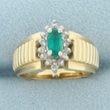 Emerald And Diamond Ring In 14k Yellow Gold