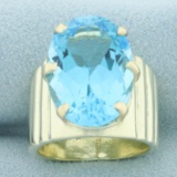 14ct Swiss Blue Topaz Statement Ring In 14k Yellow Gold
