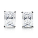 5x7 Emerald Cut White Topaz Earrings In Sterling Silver