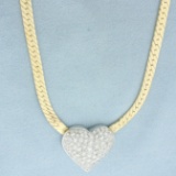 Italian 3ct Pave Diamond Heart Necklace In 14k Yellow Gold