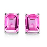 5x7 Emerald Cut Lab Pink Sapphire Earrings In Sterling Silver