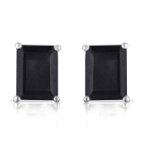 4x6 Emerald Cut Midnight Sapphire Earrings In Sterling Silver