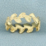Diamond Cut Leaf Nature Design Band Ring In 14k Yellow Gold