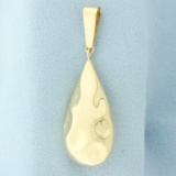 Large Hammered Finish Teardrop Pendant In 14k Yellow Gold