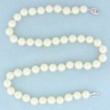 Cultured Akoya Pearl Strand Necklace With 14k White Gold Filigree Locking Clasp