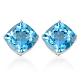 10mm Cushion Sky Blue Topaz Earrings In Sterling Silver