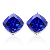 10mm Cushion Lab Tanzanite Earrings In Sterling Silver