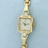 Antique Helbros Diamond Ladies Watch In 14k Yellow Gold Case