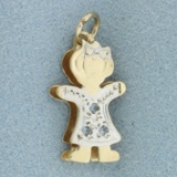 Aquamarine Little Girl Charm In 14k Yellow Gold
