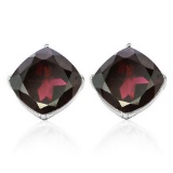 6mm Cushion Garnet Earrings In Sterling Silver