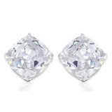 6mm Cushion White Topaz Earrings In Sterling Silver