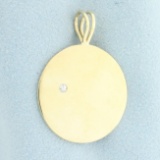 Diamond Engravable Medallion Disc Pendant In 14k Yellow Gold