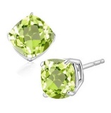 5mm Cushion Peridot Earrings In Sterling Silver