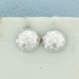 Hammered Dome Button Earrings In 14k White Gold