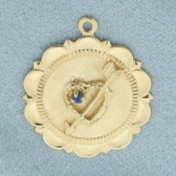 Inscribable Sapphire Arrow Through Heart Pendant Or Charm In 14k Yellow Gold