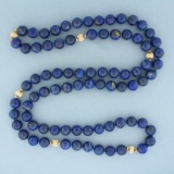 Lapis Lazuli And 14k Gold Bead Hand Knotted Strand Necklace