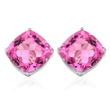 5mm Cushion Lab Pink Sapphire Earrings In Sterling Silver