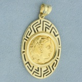 Alexander The Great Greek Key Coin Pendant In 14k Yellow Gold