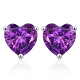 10mm Heart Amethyst Earrings In Sterling Silver