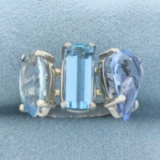 Aquamarine Three Stone Ring In 18k White Gold