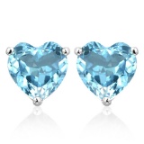 8mm Heart Sky Blue Topaz Earrings In Sterling Silver