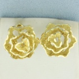 Diamond Cut Flower Design Earrings In 14k Yellow Gold