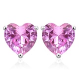 6mm Heart Lab Pink Sapphire Earrings In Sterling Silver