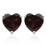 5mm Heart Garnet Earrings In Sterling Silver