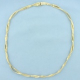 Italian 17.5 Inchtwisting Brick Link Necklace In 14k Yellow Gold