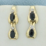 Sapphire And Diamond Dangle Earrings In 14k Yellow Gold