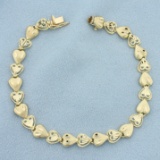 Diamond Cut Heart Link Bracelet In 14k Yellow Gold