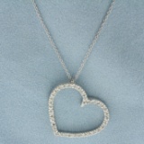 Diamond Heart Necklace In 18k White Gold Heart And 14k White Gold Chain