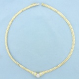 Italian Round And Baguette Diamond Designer Necklace In 14k Yellow Gold