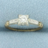 Vintage Diamond Engagement Ring In 14k Yellow Gold With 18k White Gold Top