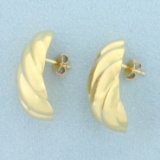 Italian Scallop Designer Earrings In 14k Yellow Gold