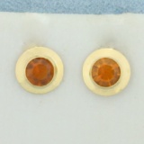 Bezel Set Citrine Stud Earrings In 14k Yellow Gold