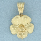 Diamond Cut Hibiscus Flower Pendant In 14k Yellow Gold