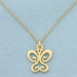 Vintage Butterfly Necklace In 14k Yellow Gold