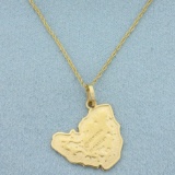Vintage St. Martin St. Maarten Map Necklace In 14k Yellow Gold