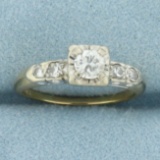 Diamond Accented Engagement Ring In 14k Yellow Gold