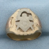 Mens Vintage Masonic Ring In 14k Yellow Gold