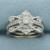Diamond Engagement Ring And Ring Jacket Set In 14k White Gold