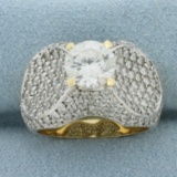 Pave Cz Engagement Ring In 14k Yellow Gold