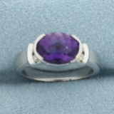 Checkerboard Amethyst And Diamond Ring In 14k White Gold