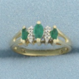 Emerald And Diamond Ring In 14k Yellow Gold