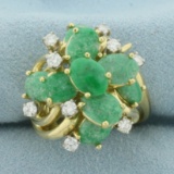 Jade And Diamond Statement Ring In 18k Yellow Gold