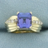 Designer Tanzanite And Diamond Ring In 14k Yellow Gold